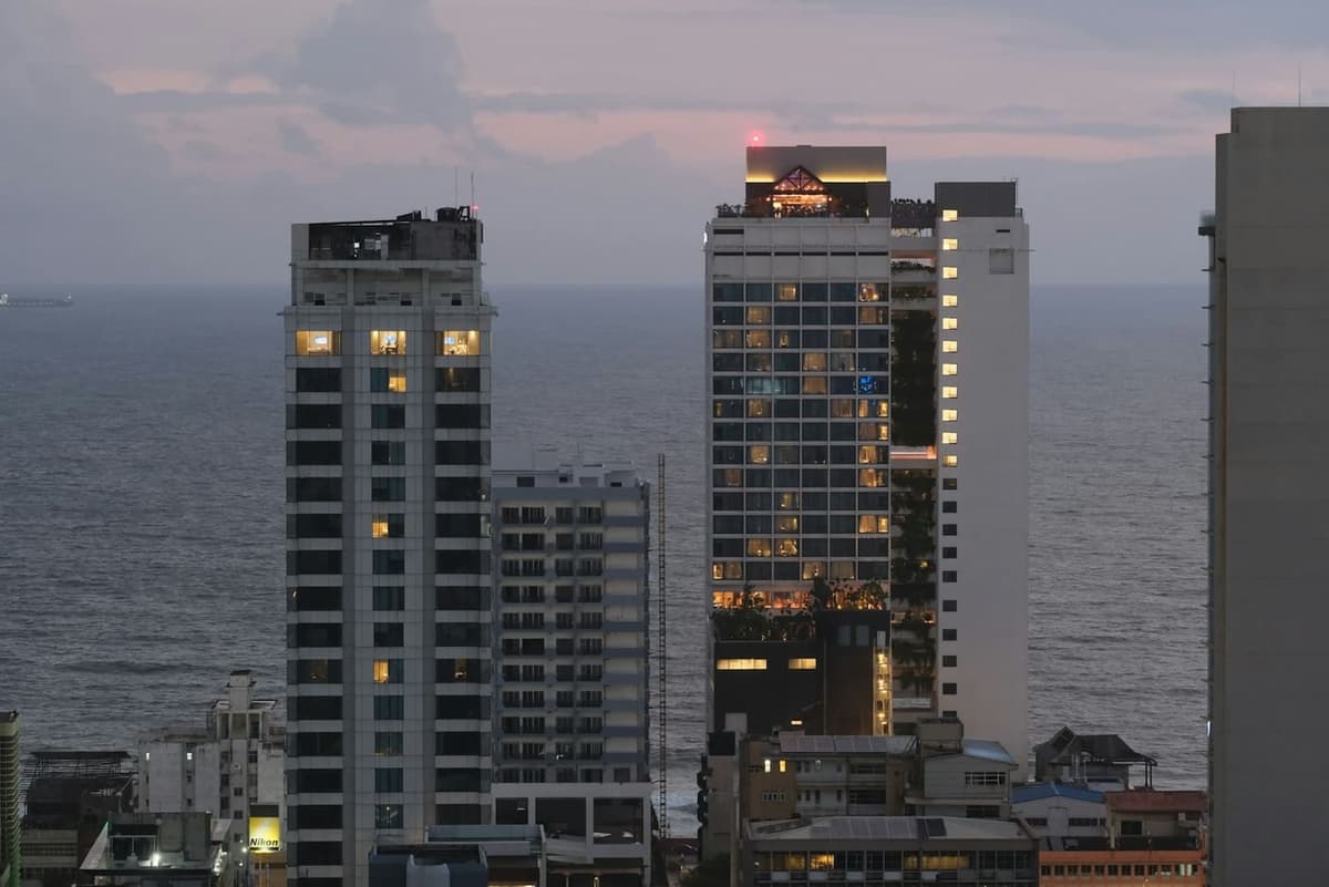 Colombo's seafront skyline at dusk
